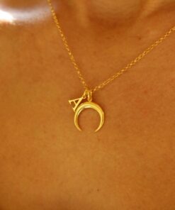 Initial Moon Charm Necklace