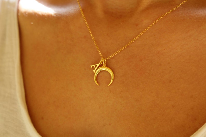 Initial Moon Charm Necklace
