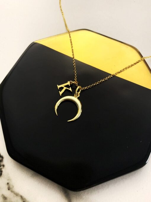 Initial Moon Charm Necklace - CBJ26 - Image 6