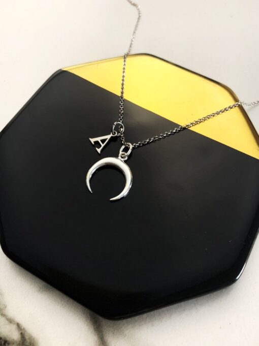 Initial Moon Charm Necklace - CBJ26 - Image 5