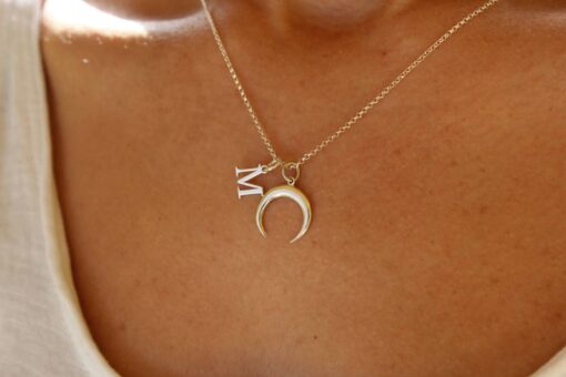 Initial Moon Charm Necklace - CBJ26 - Image 4