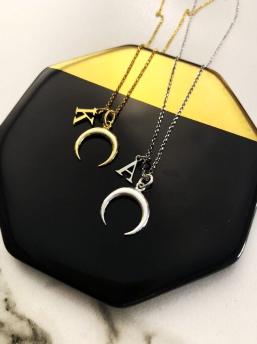 Initial Moon Charm Necklace - CBJ26 - Image 3